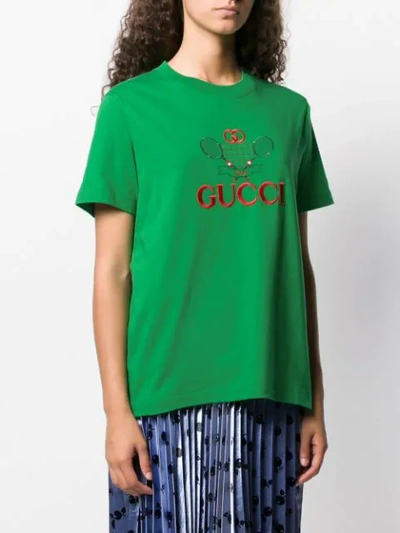 Shop Gucci Tennis Logo T-shirt In Green