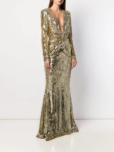 Shop Amen Sequin Embroidered Evening Dress In Gold