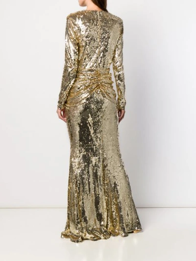 Shop Amen Sequin Embroidered Evening Dress In Gold
