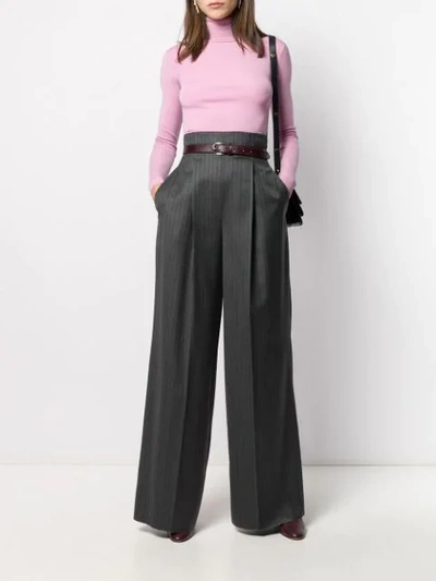 Shop Ferragamo Striped Wide-leg Trousers In Grey