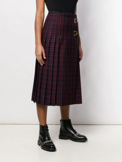 Shop Burberry Checked Pleated Skirt - Blue