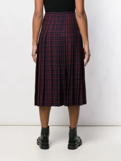 Shop Burberry Checked Pleated Skirt - Blue