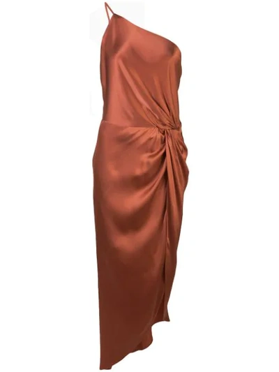 Shop Michelle Mason Twist-knot Midi Dress In Brown