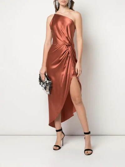 Shop Michelle Mason Twist-knot Midi Dress In Brown