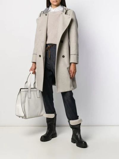 Shop Brunello Cucinelli Double-breasted Belted Coat In Neutrals