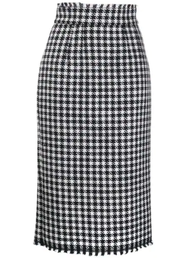 Shop Dolce & Gabbana Houndstooth Fitted Midi Skirt In S0984 Black White