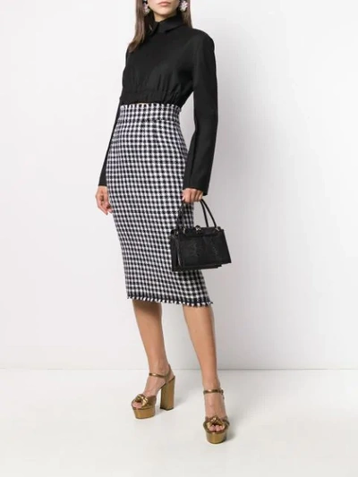 Shop Dolce & Gabbana Houndstooth Fitted Midi Skirt In S0984 Black White