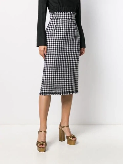 Shop Dolce & Gabbana Houndstooth Fitted Midi Skirt In S0984 Black White