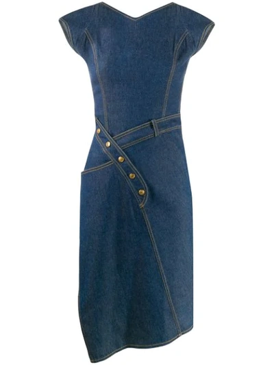 Pre-owned Dior 2000s  Asymmetric Denim Dress In Blue