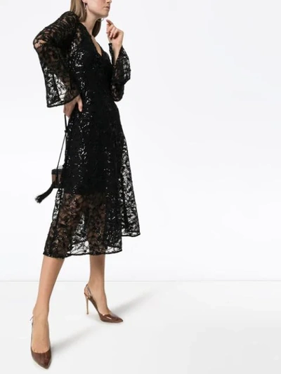 Shop Rotate Birger Christensen Sequin-embellished Lace Dress In Black