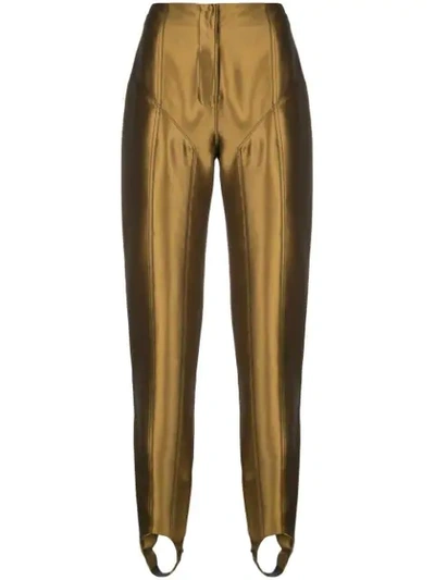 Shop Mugler Metallic Stirrup Trousers In Gold