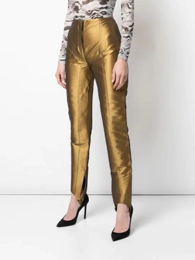 Shop Mugler Metallic Stirrup Trousers In Gold