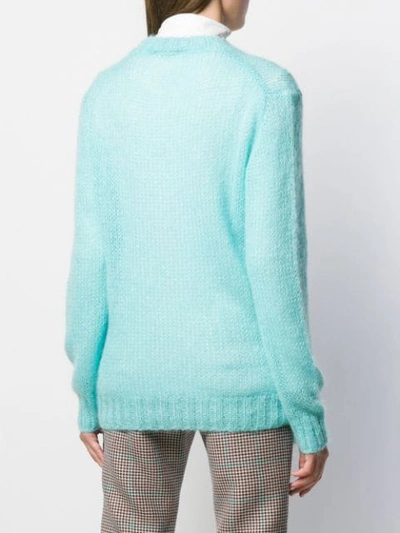 Shop Prada V-neck Ribbed Knit Pullover In Blue