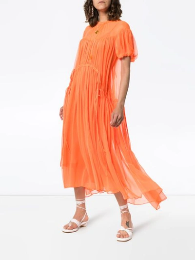LEE MATHEWS EMILY RUCHED DETAIL SILK MAXI DRESS - 橘色