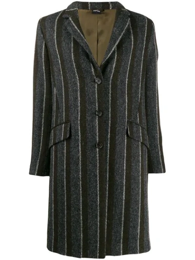 Shop Aspesi Striped Single Breasted Coat In Grey