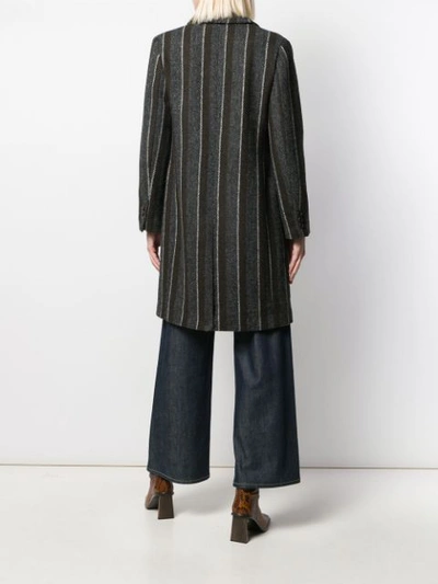 Shop Aspesi Striped Single Breasted Coat In Grey