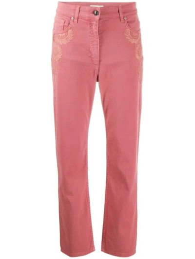 Shop Etro Embroidered Cropped Jeans In Pink