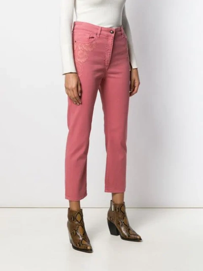 Shop Etro Embroidered Cropped Jeans In Pink