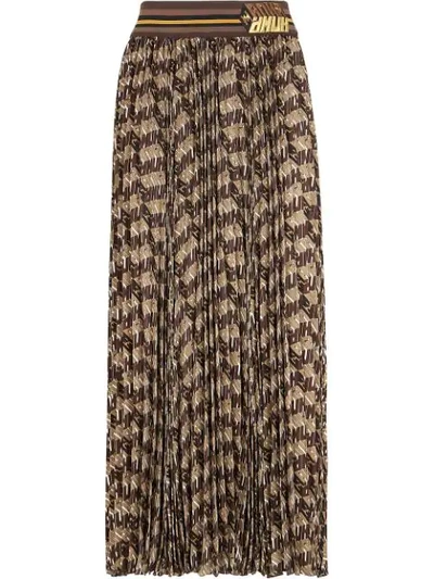 Shop Fendi Roma Amor Pleated Skirt In Brown