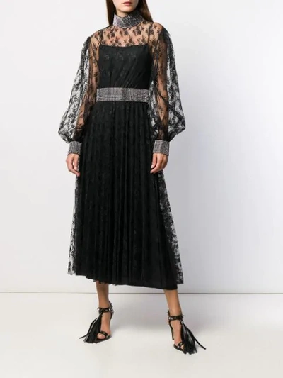 Shop Christopher Kane Crystal Lace Pleated Dress In Black