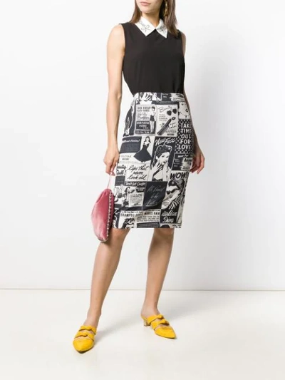 Shop Boutique Moschino Comic Print Pencil Skirt In Black