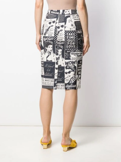 Shop Boutique Moschino Comic Print Pencil Skirt In Black