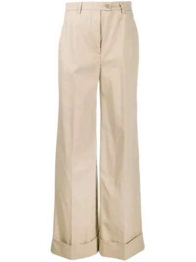 Aspesi Flared Leg High-waisted Trousers In Neutrals