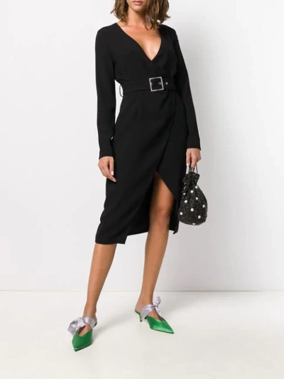 Shop Pinko V-neck Wrap Midi Dress In Black