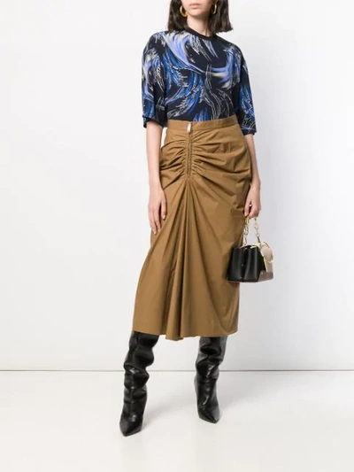 Shop Givenchy Ruched Midi Skirt In Brown