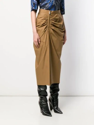 Shop Givenchy Ruched Midi Skirt In Brown