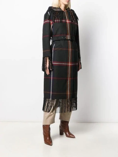 Shop Ferragamo Fringed Tartan Coat In Grey