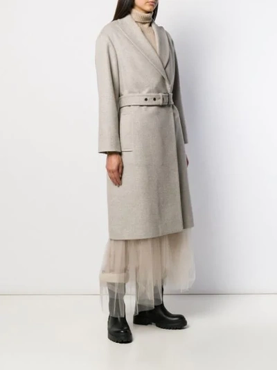 Shop Brunello Cucinelli Belted Single-breasted Coat In Neutrals