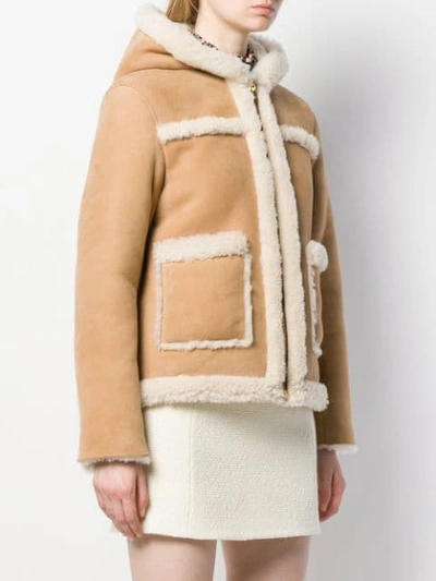 Shop Sandro Hooded Shearling Jacket In Brown