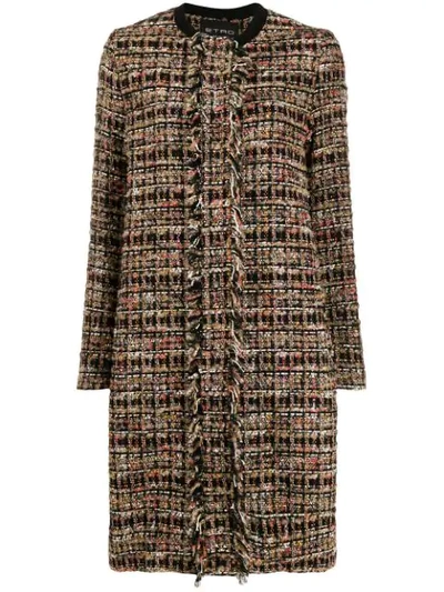 Shop Etro Fringed Tweed Coat In 1 Brown