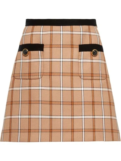 Shop Miu Miu Checked Mini Skirt - Neutrals