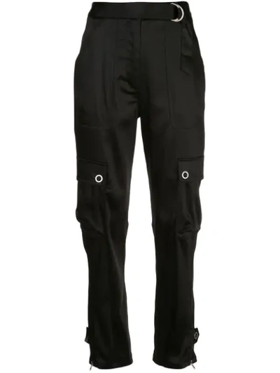 Shop Jonathan Simkhai High-waisted Satin Cargo Trousers In Black