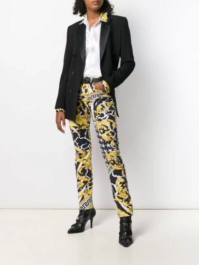 Shop Versace Barocco Print Skinny Jeans In Black