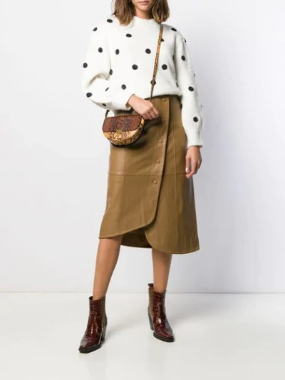 Shop Ganni Asymmetric Wrap Midi Skirt In Brown