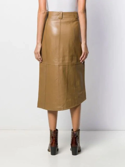 Shop Ganni Asymmetric Wrap Midi Skirt In Brown