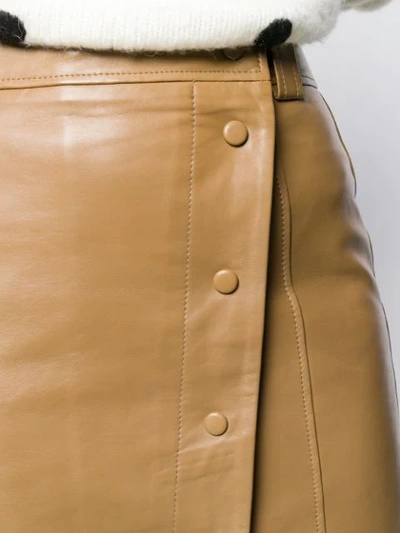 Shop Ganni Asymmetric Wrap Midi Skirt In Brown
