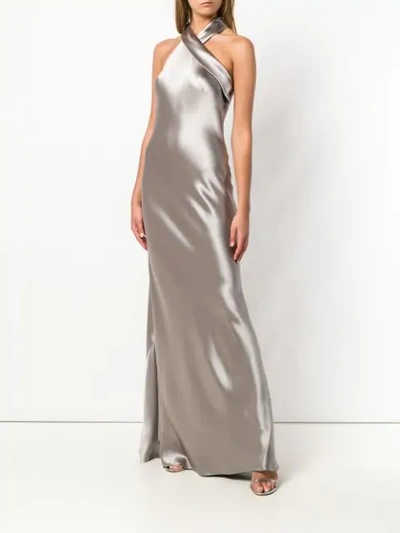 Shop Galvan Pandora Halterneck Metallic Gown In Grey