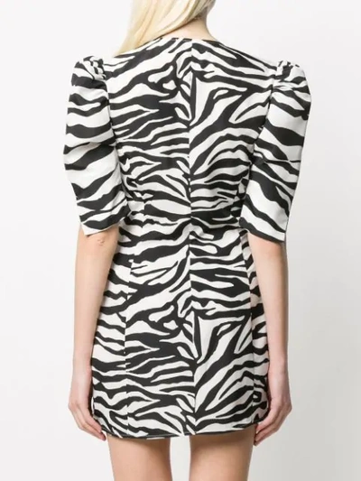 Shop Attico Zebra Print Mini Dress In 020 White/ Black