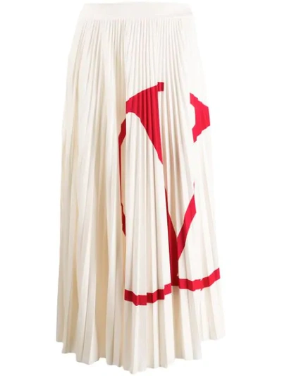 Shop Valentino V Logo Pleated Midi Skirt In White