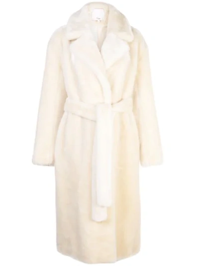 Shop Tibi Faux Fur Oversized Trench In Cream