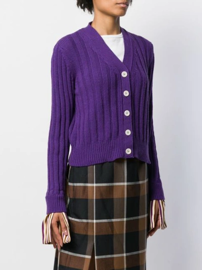 Shop Jejia Striped Cuff Cardigan In Purple