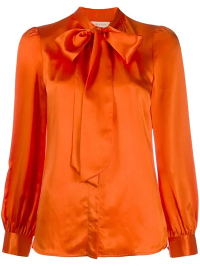 Tory Burch Silk Satin Long-sleeve Bow Blouse In Orange | ModeSens