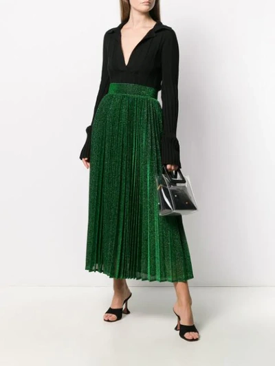 Shop Amuse High-waisted Pleated Skirt In Green