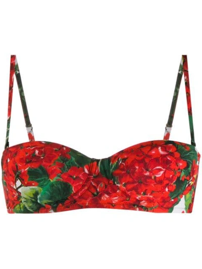 Shop Dolce & Gabbana Floral-print Bikini Top In Green