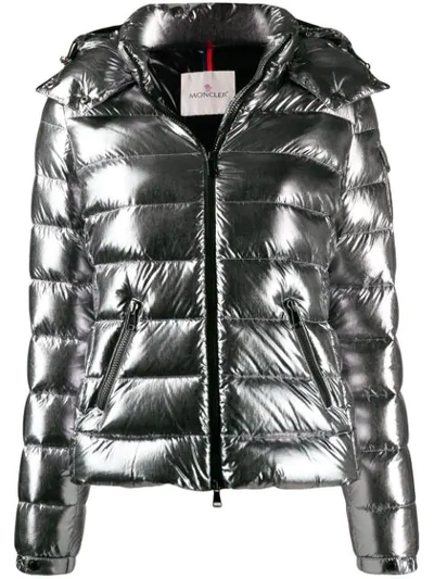 Shop Moncler Side Pocket Puffer Jacket In Silver