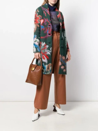 Shop Tory Burch Floral Print Single-breasted Coat In Green
